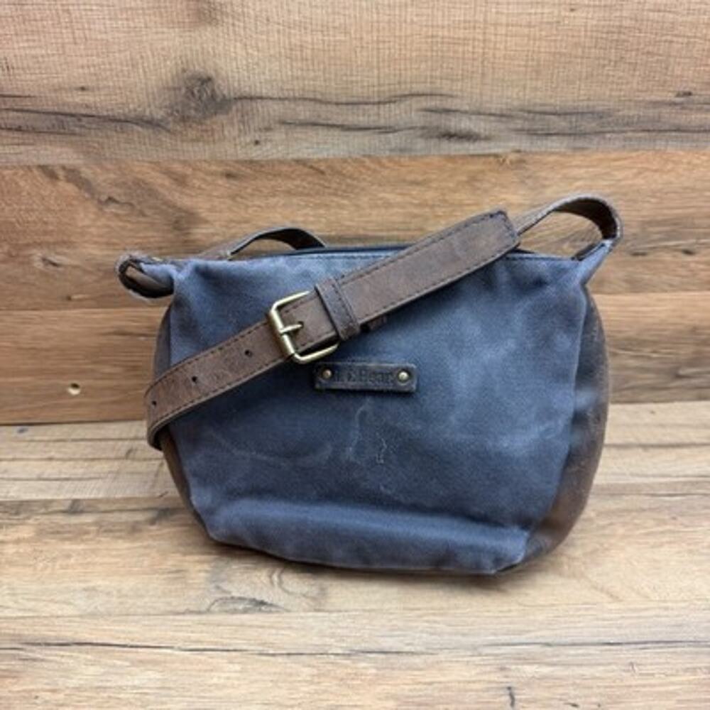 L.L. Bean Canvas Leather Trim Crossbody Bag Navy Blue Small Shoulder Purse